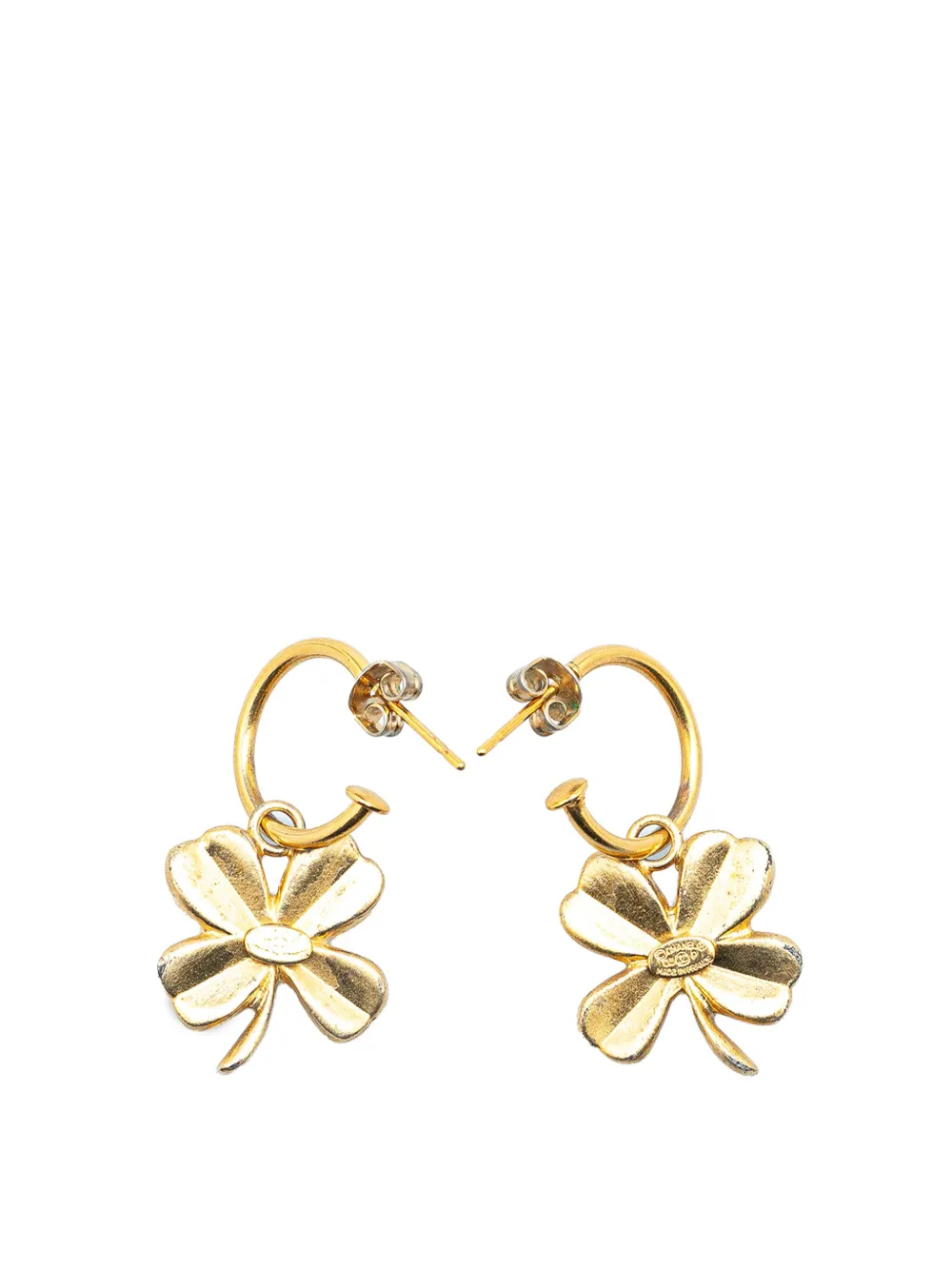 CHANEL Pre-Owned 2003 Gold Plated Clover Hoop Push Back Earrings costume earrings - Goud