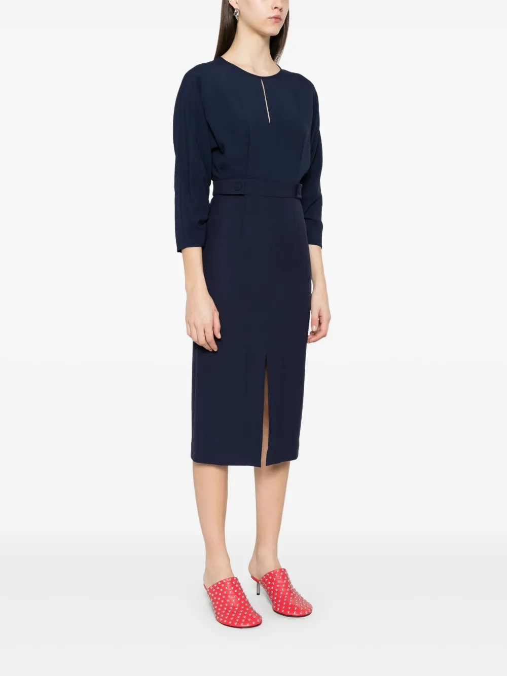 HUGO BOSS BUTTON-TAB MIDI DRESS