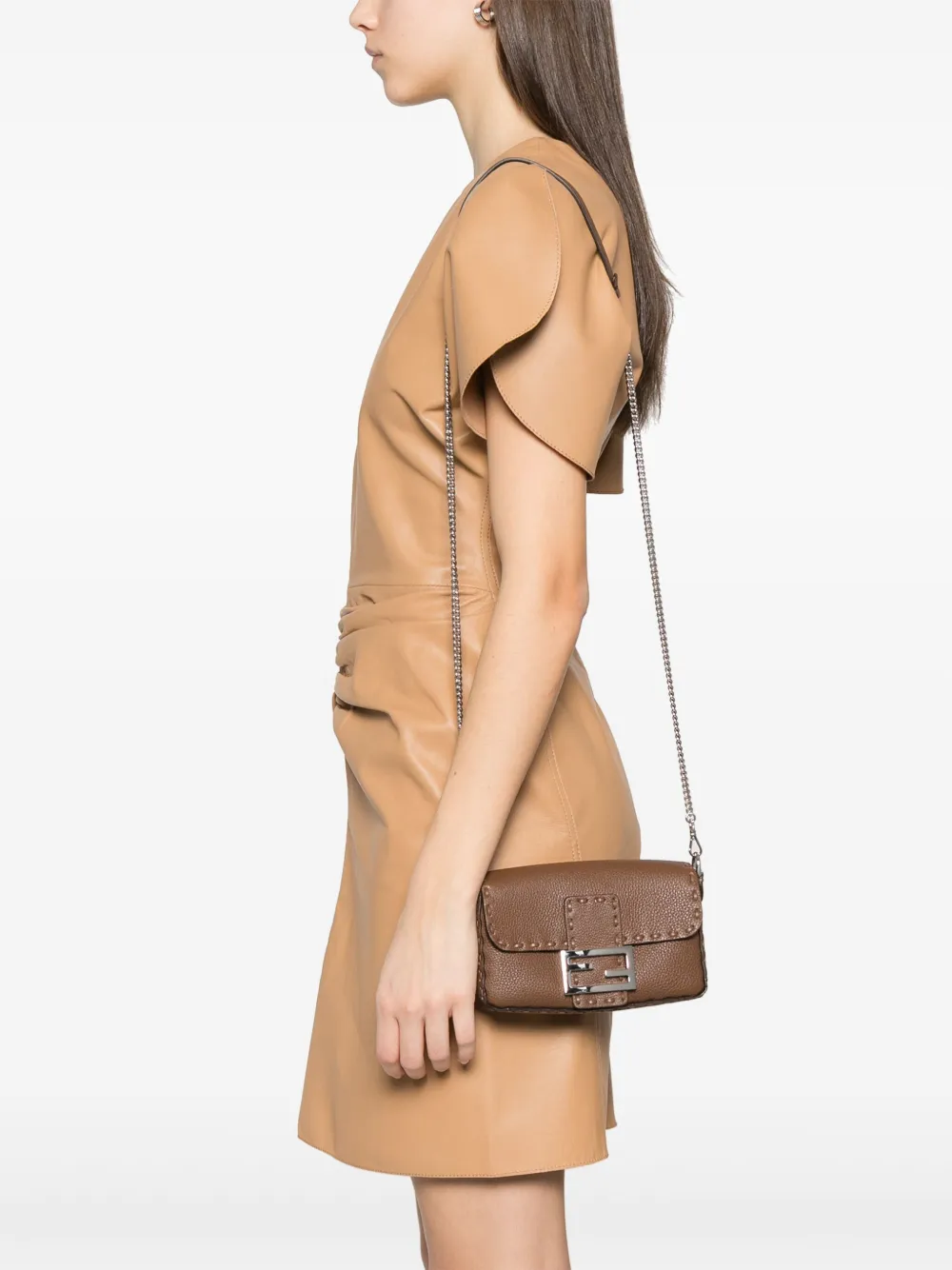 FENDI small Baguette Selleria cross body bag - Bruin