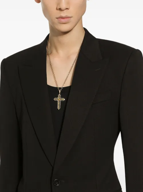 Pendentif Cross en blanc et jaune 18ct serti de saphirs et de diamants - Dolce & Gabbana - Modalova