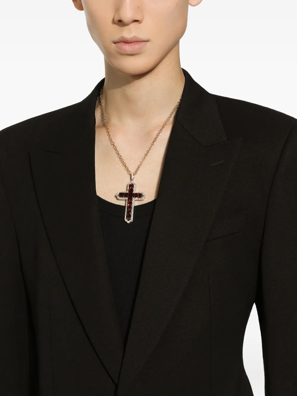 Dolce & Gabbana Cross ロードライト ガーネット&ダイヤモンド ペンダント 18Kイエローゴールド&ホワイトゴールド - Dolce & Gabbana Cross ロードライト ガーネット&ダイヤモンド ペンダント 18Kイエローゴールド&ホワイトゴールド -