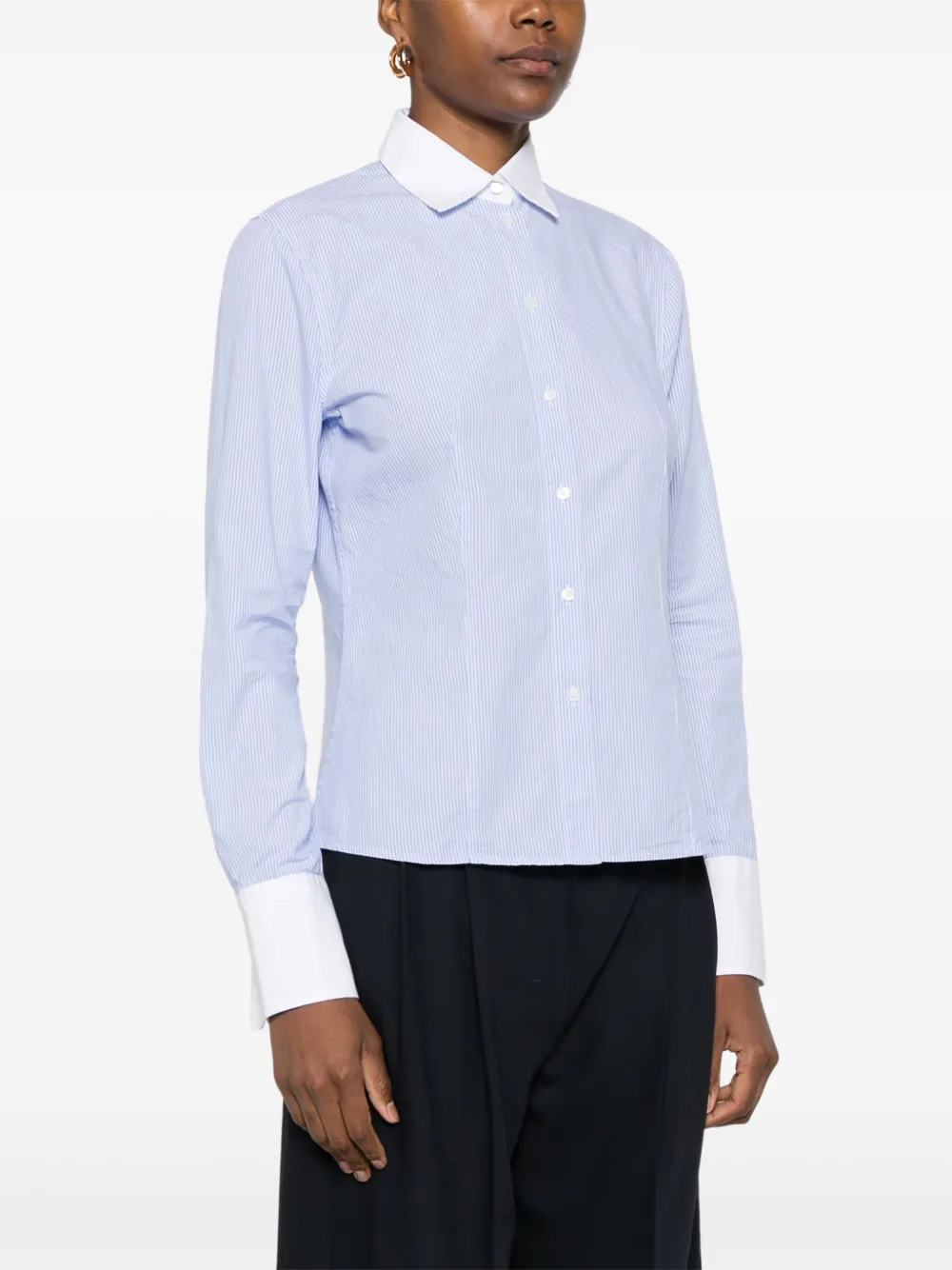 BOSS Gestreept katoenen blouse Blauw