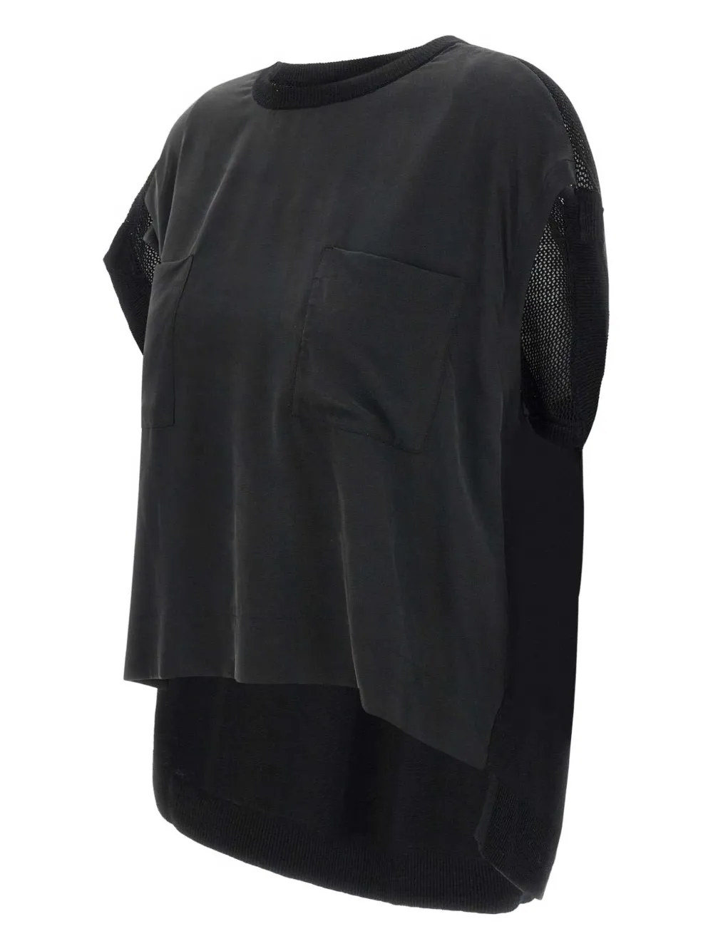 kaos Blouse met zijden vlakken Zwart