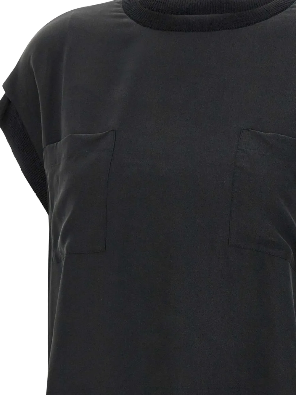 kaos Blouse met zijden vlakken Zwart