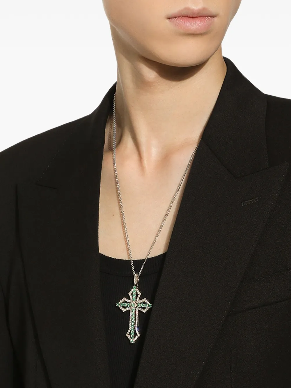 Dolce & Gabbana 18kt Cross Gelb- und Weißgoldanhänger mit Smaragd und Diamanten | Image 2