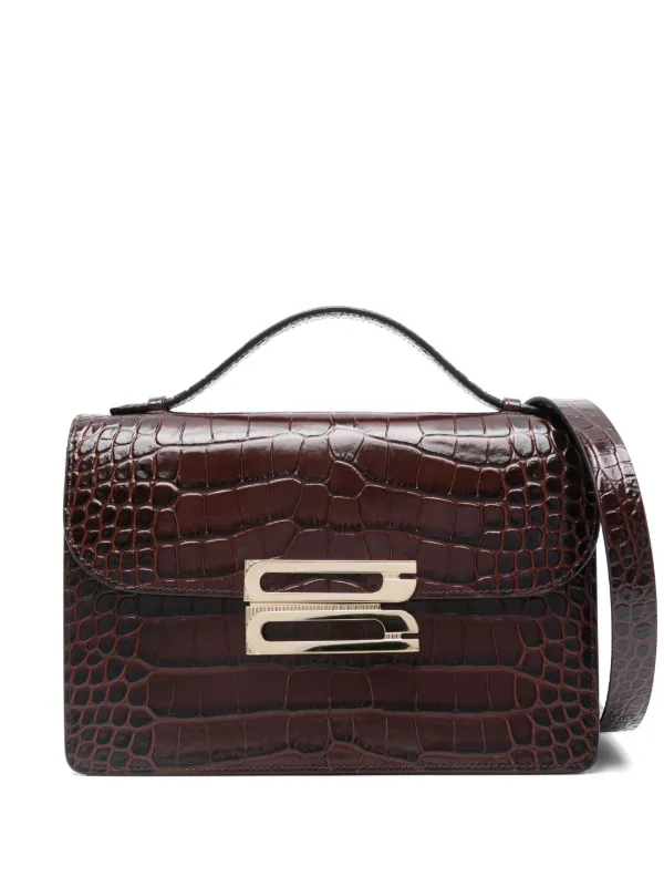 Victoria Beckham Embossed-crocodile Shoulder Bag in Brown
