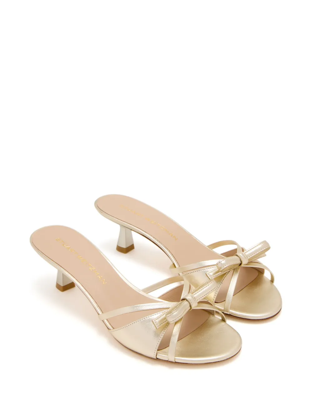 Stuart Weitzman 50mm bow detailing mules Gold