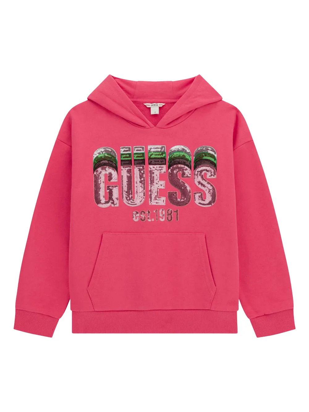 Guess kids Hoodie met logo van pailletten Roze