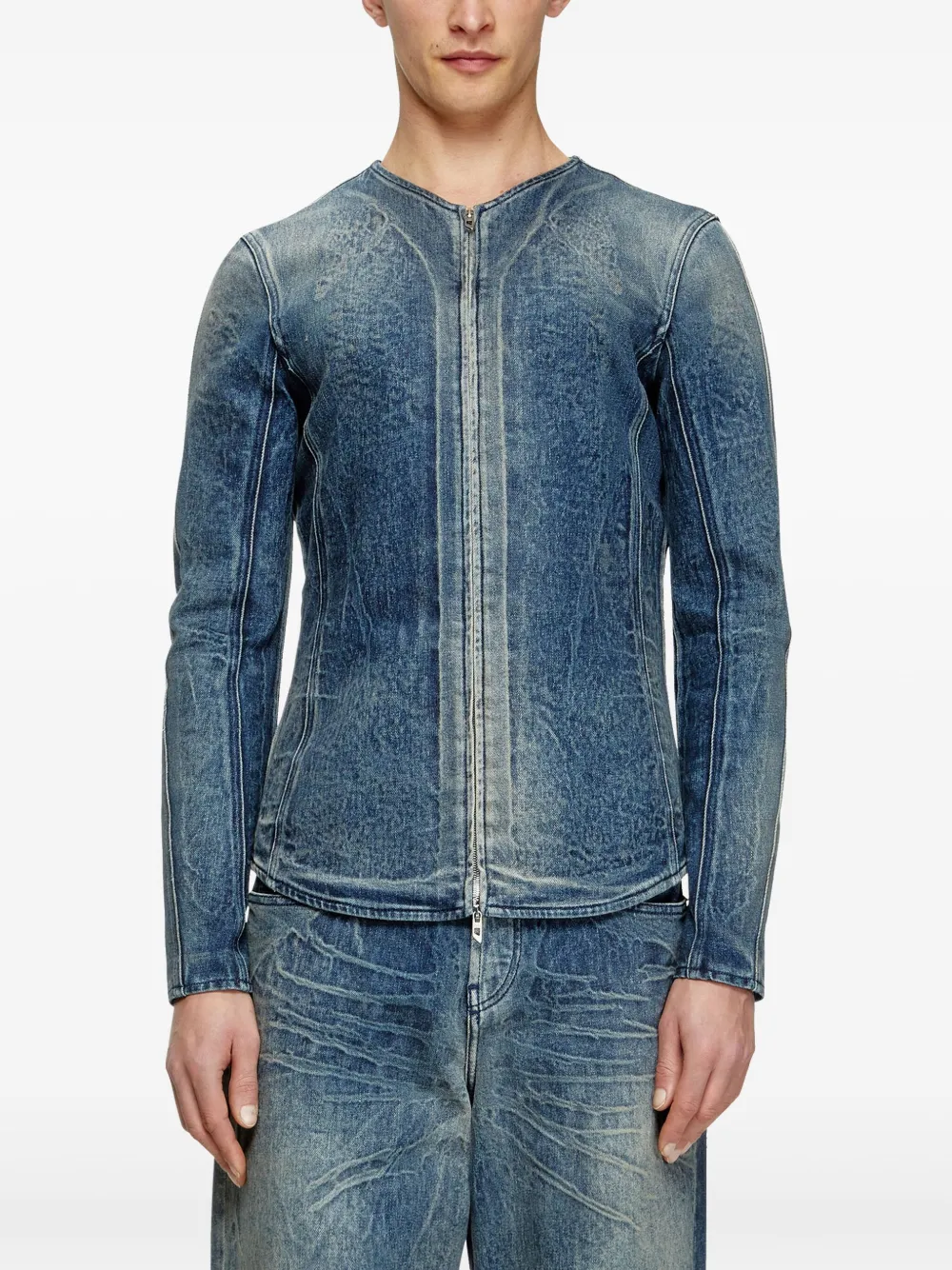 Diesel Jack met gewelfde afwerking en V-hals Blauw
