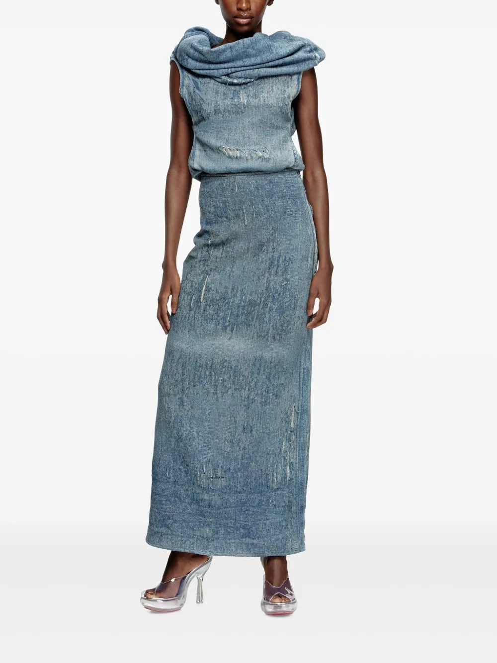 Diesel Tank Top In Cotton With Distressed Effect In Blue