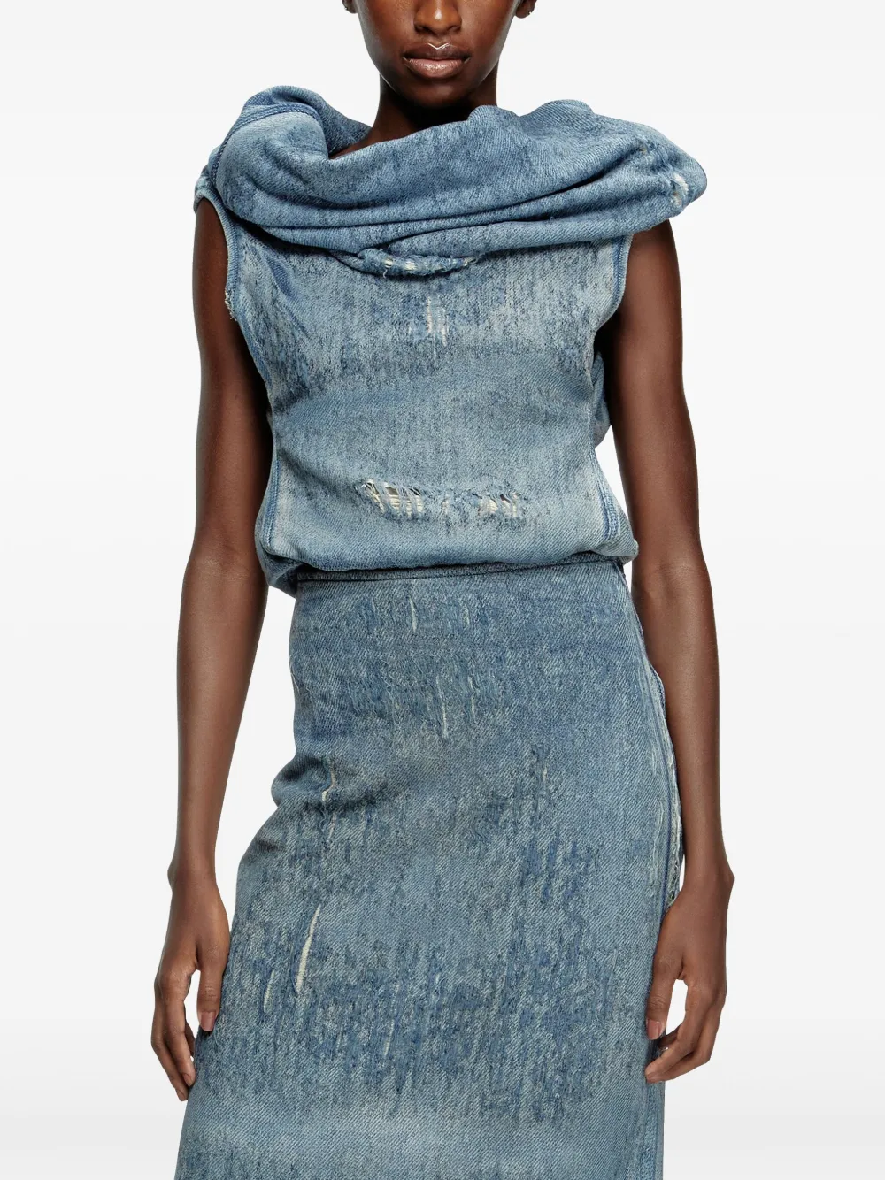 Diesel Tank Top In Cotton With Distressed Effect In Blue
