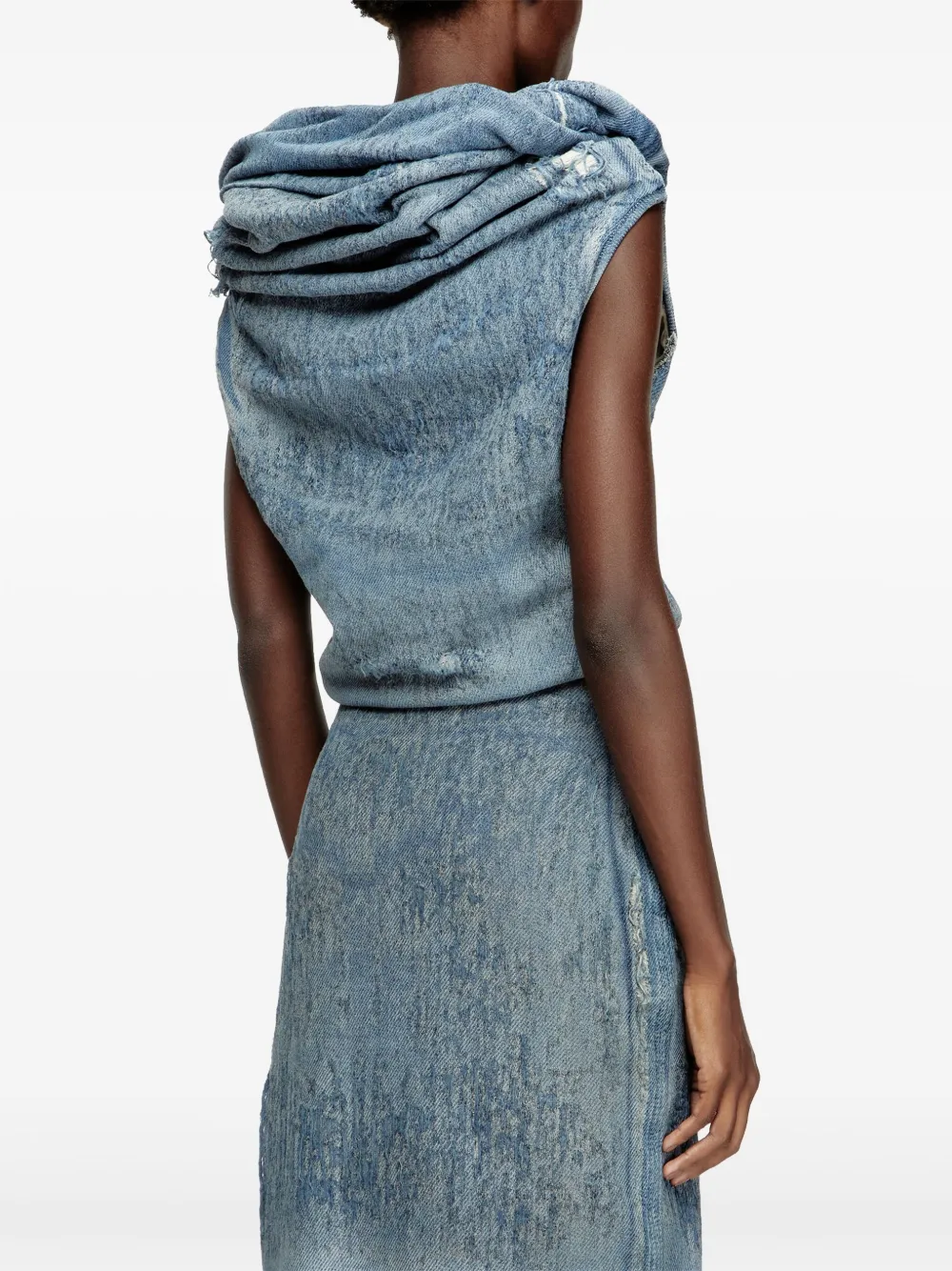 Diesel Tank Top In Cotton With Distressed Effect In Blue