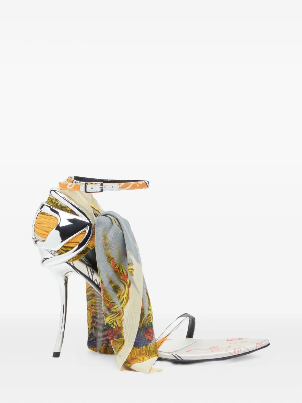Diesel D-ten & Half-bandana Stiletto Sandals In Satin In Silver