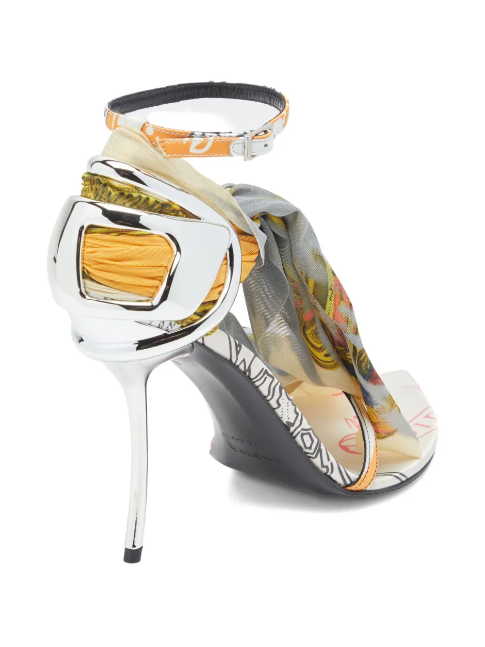 Diesel D-ten & Half-bandana Stiletto Sandals In Satin In Silver
