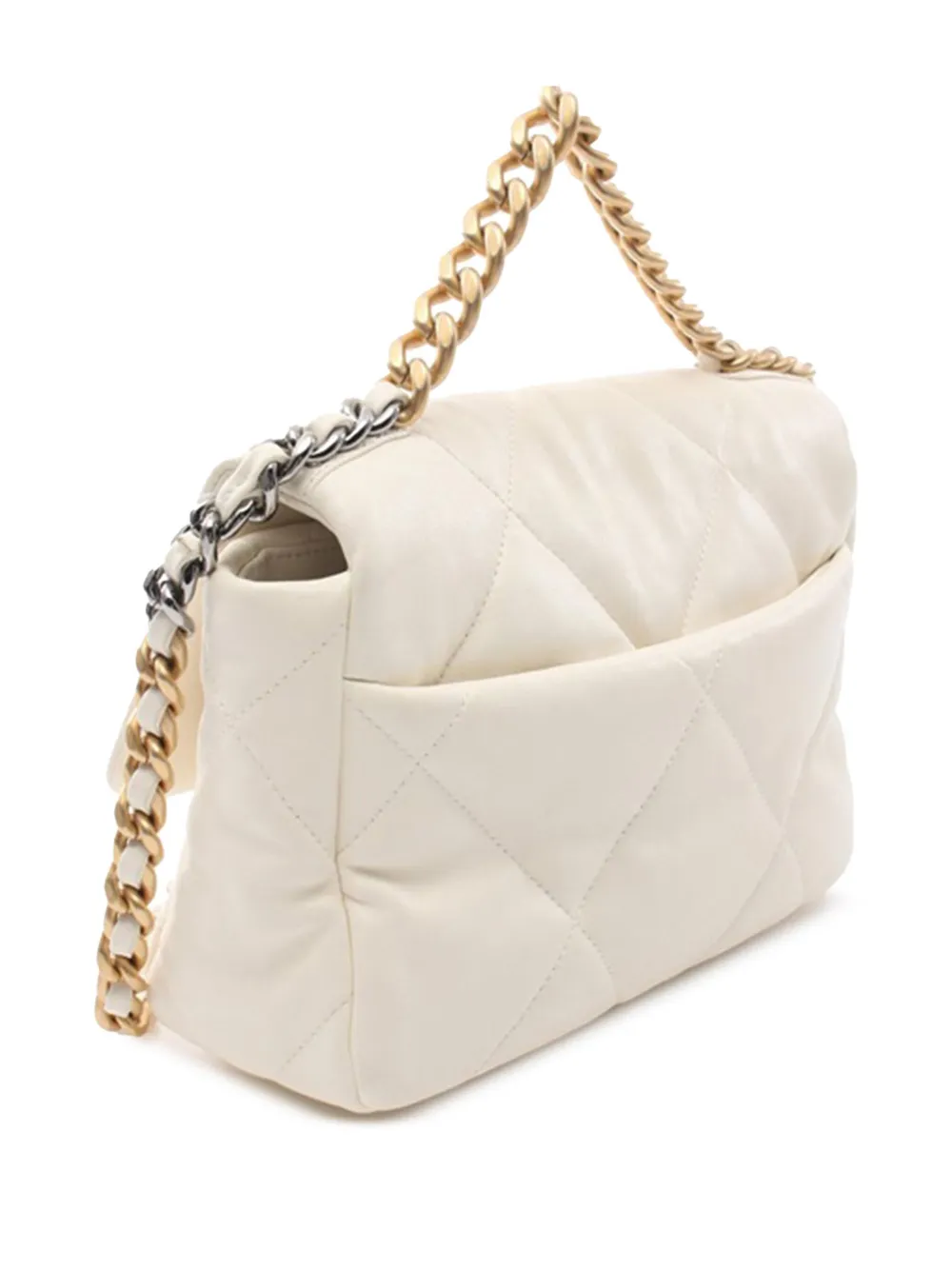 Pre-owned Chanel 2021-2024 Medium Lambskin 19 Flap Satchel In White
