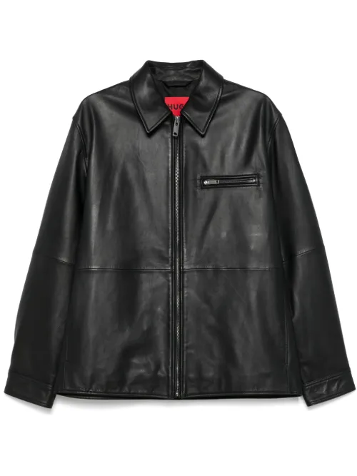 Veste en cuir à fermeture zippée - HUGO - Modalova