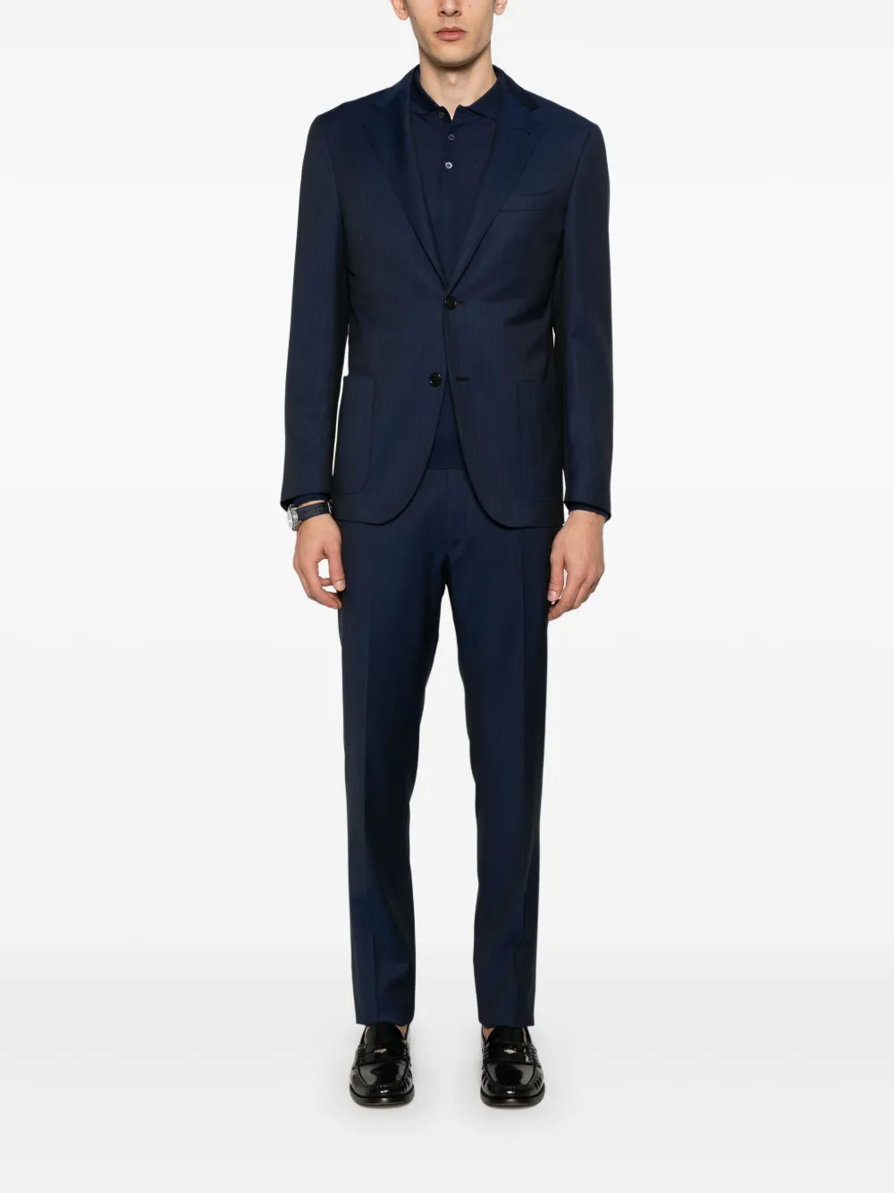 Corneliani Gestreept pak met jacquard - Blauw