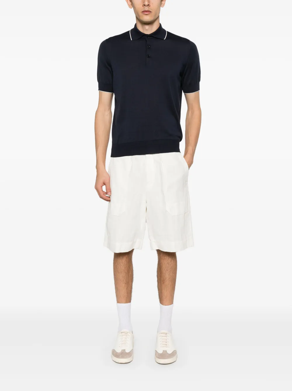 brunellocucinelli Brunello Cucinelli Gebreid poloshirt - Blauw