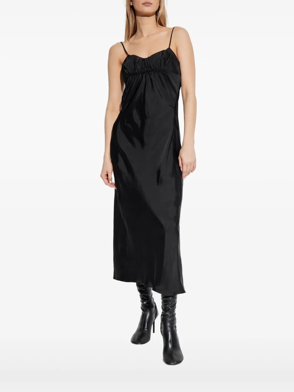 Jil Sander Gesmockte midi-jurk met bustier Zwart