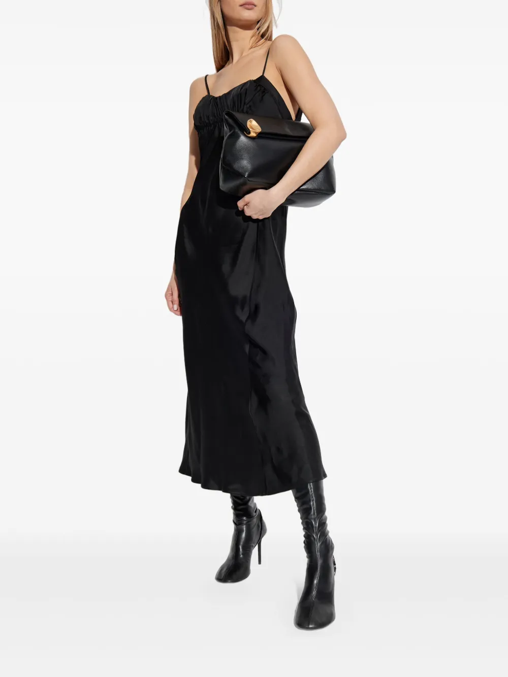 Jil Sander Gesmockte midi-jurk met bustier - Zwart