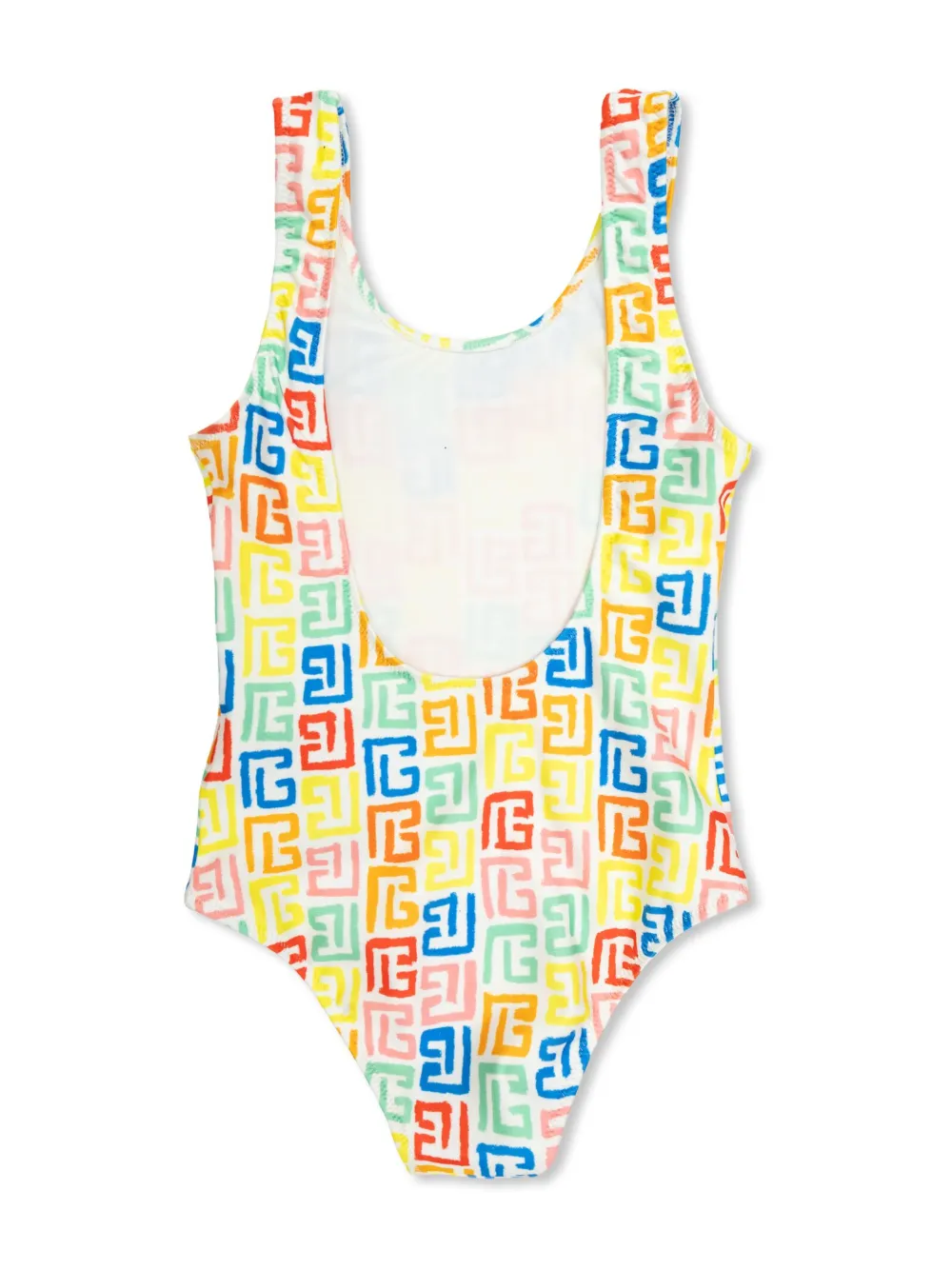 Balmain Kids Greca-print swimsuit - Geel