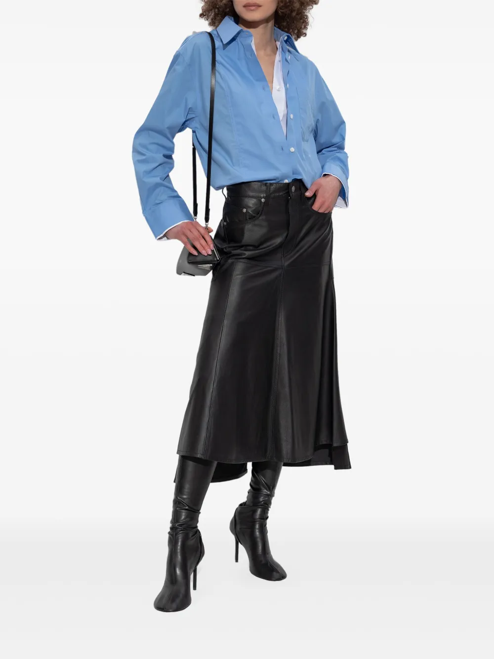 Victoria Beckham panelled leather midi skirt - Zwart