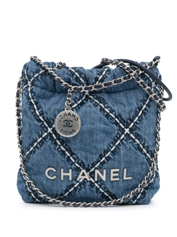 CHANEL Pre-Owned 2021-2024 ミニ デニム ステッチ 22 ショルダー 