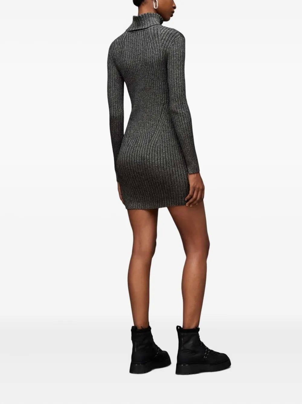 Allsaints Ribbed Turtleneck Mini Dress In Gray