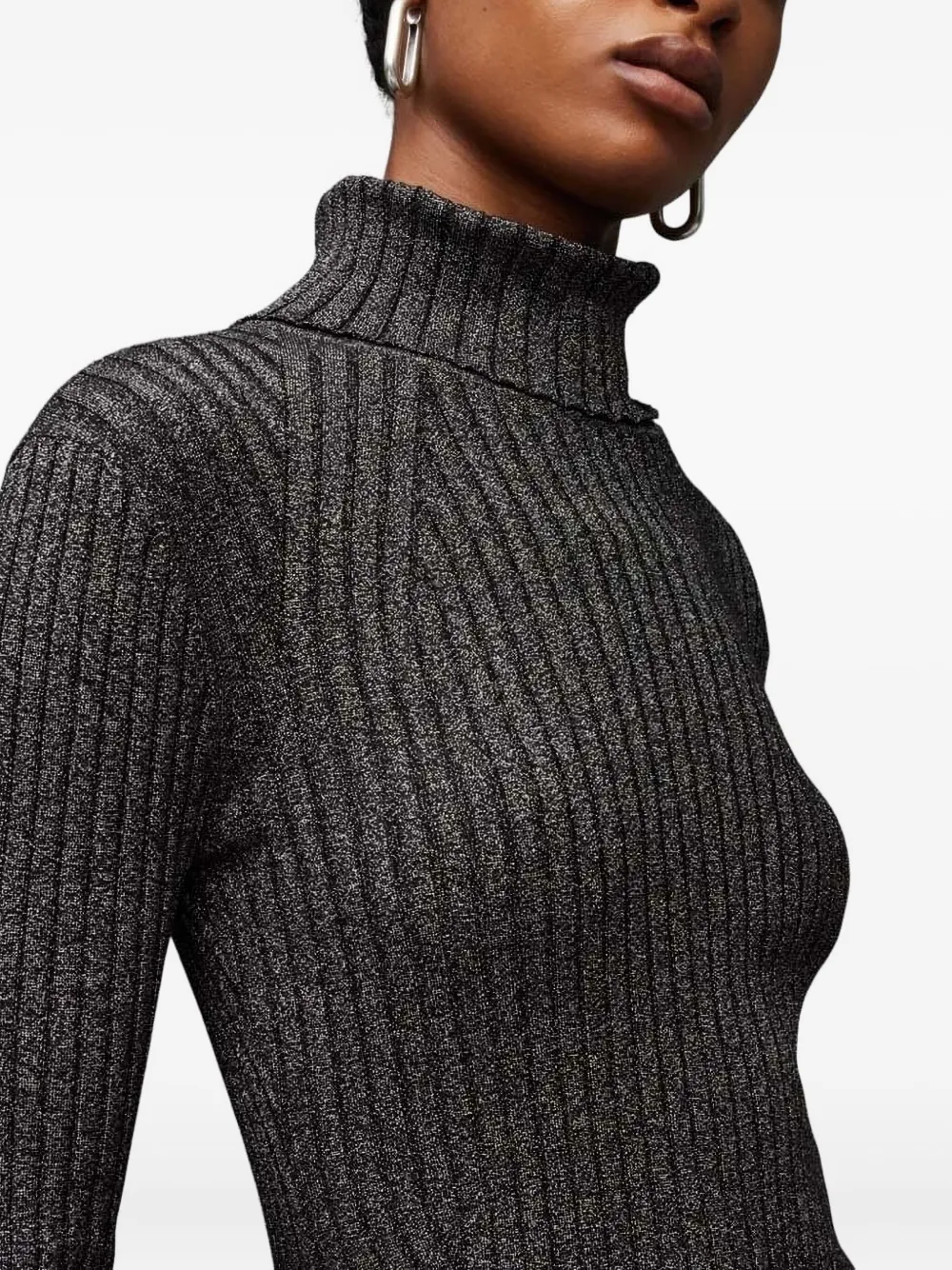 Allsaints Ribbed Turtleneck Mini Dress In Gray