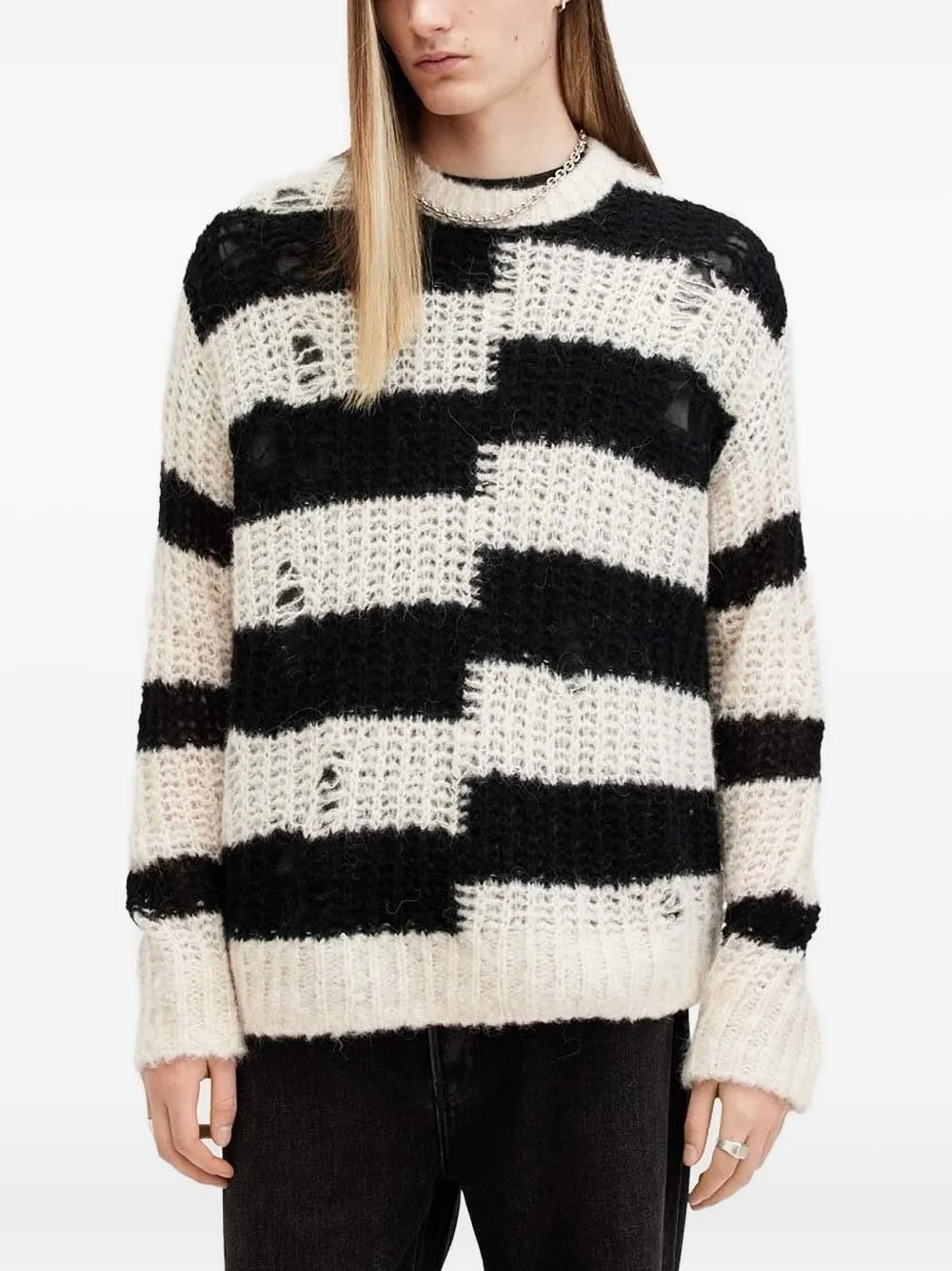 AllSaints Pip striped distressed sweater | Black | Image 1