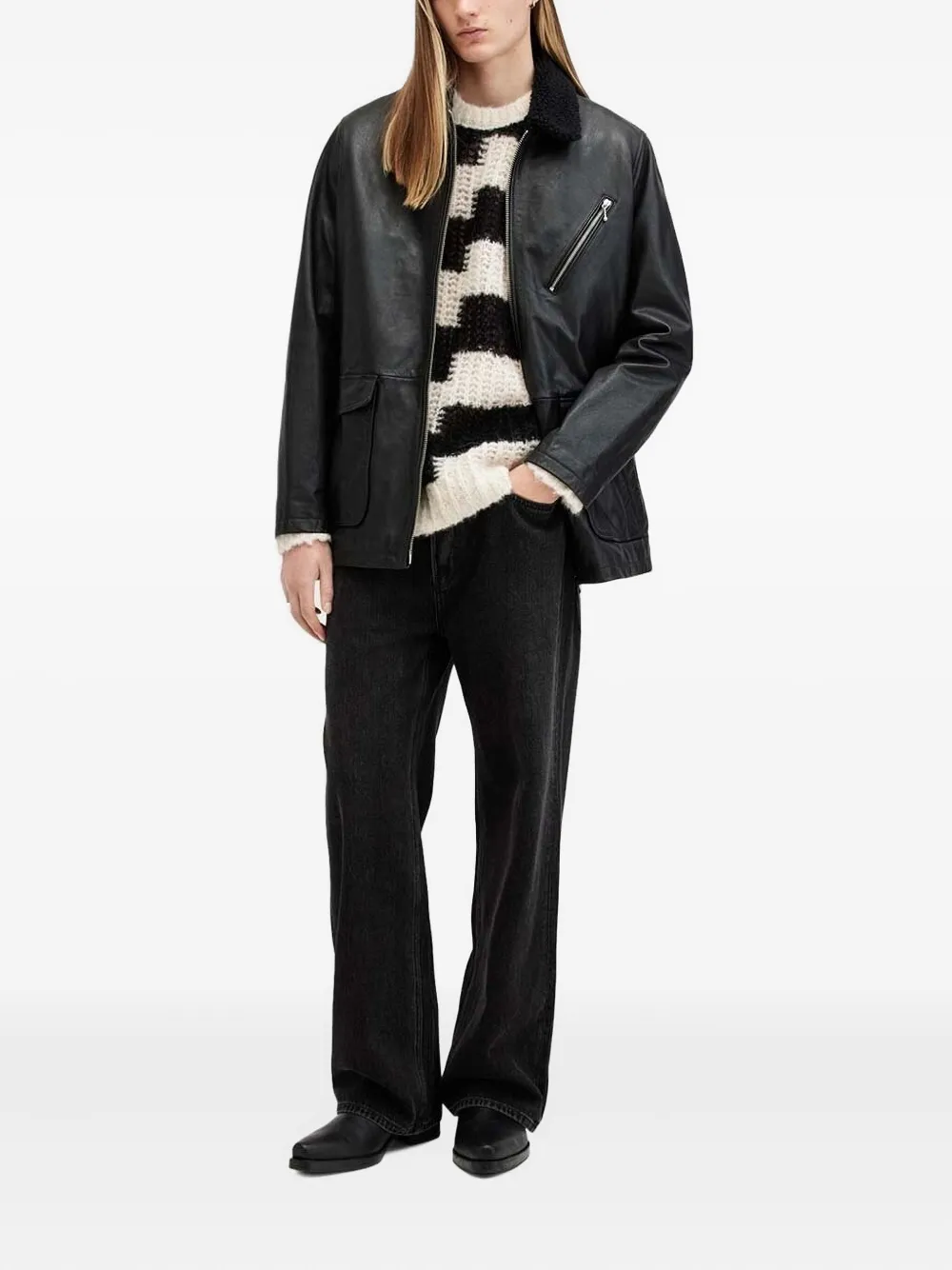 AllSaints Pip gerafelde gestreepte trui Zwart