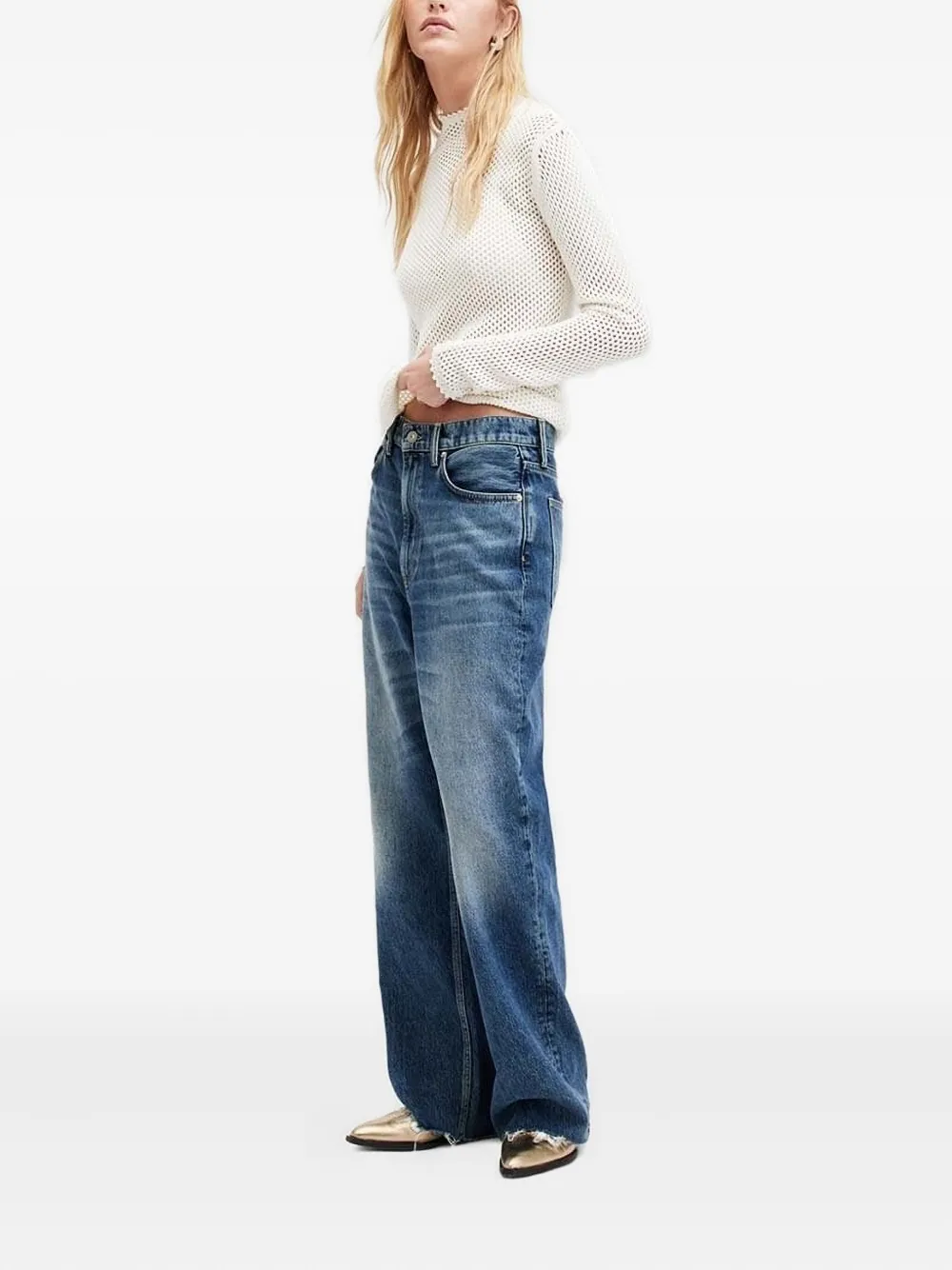 AllSaints Visnet trui met hoge hals Wit