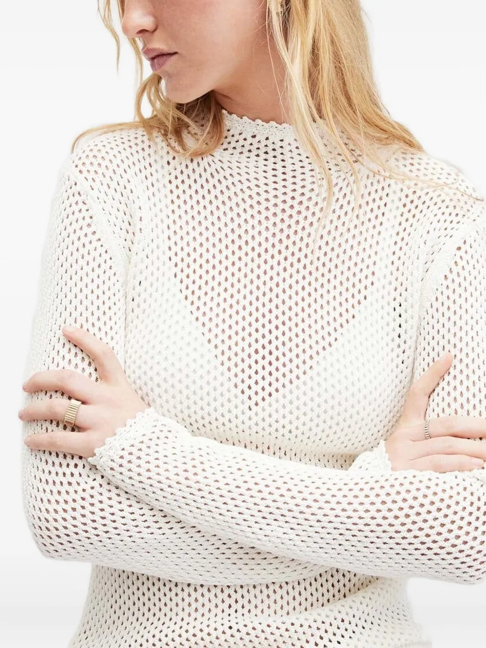AllSaints Visnet trui met hoge hals Wit