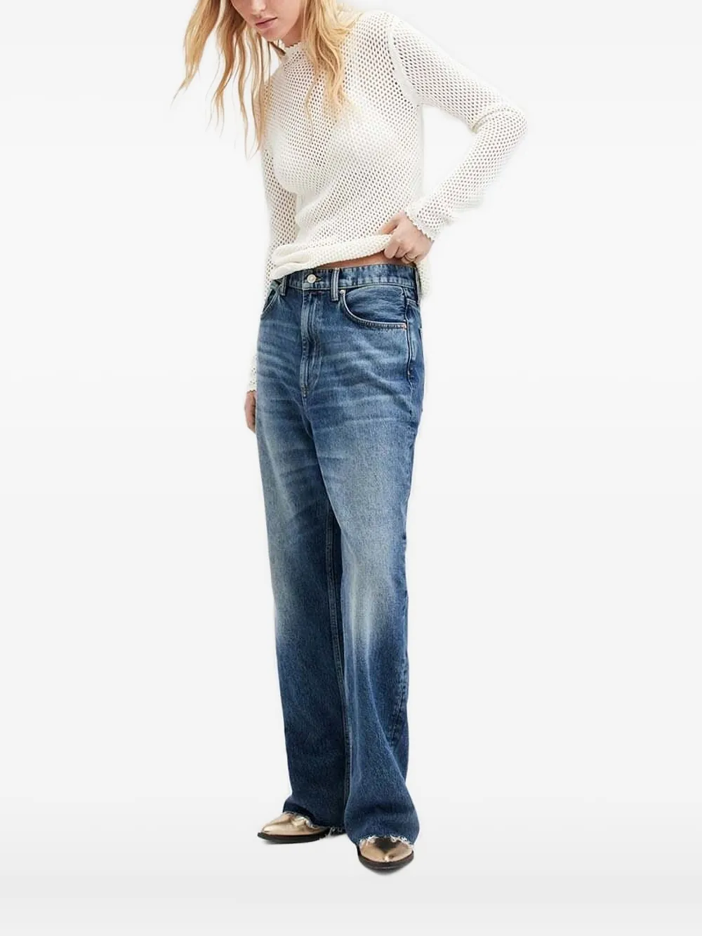 AllSaints Visnet trui met hoge hals Wit