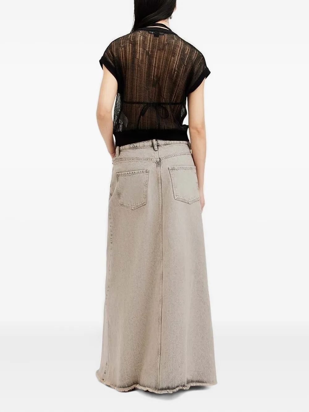 AllSaints frayed denim front-split maxi skirt - Grijs