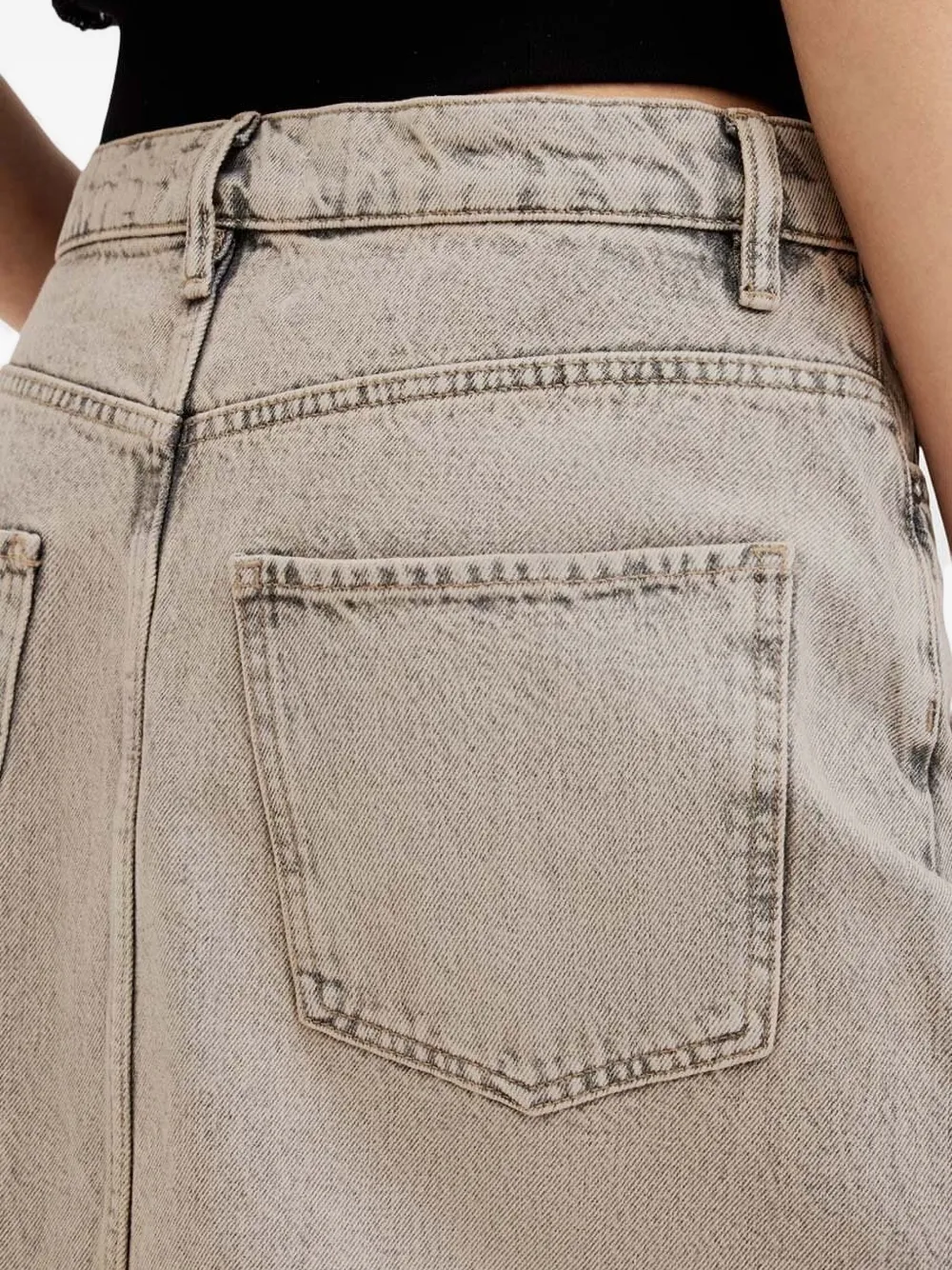 Allsaints Frayed Denim Front-split Maxi Skirt In Gray