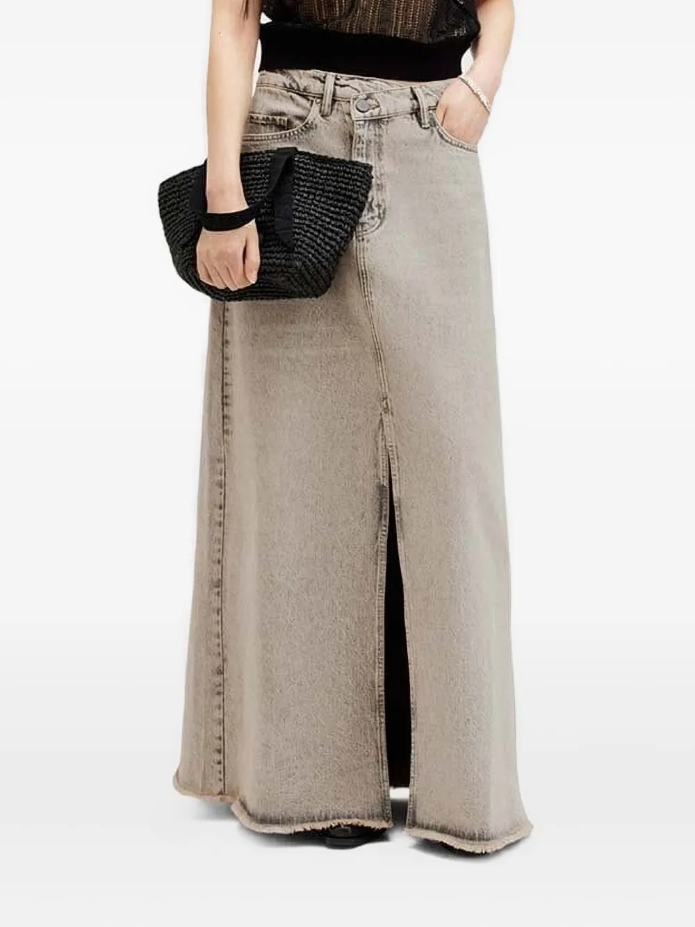 AllSaints frayed denim front-split maxi skirt - グレー AllSaints frayed denim front-split maxi skirt - グレー