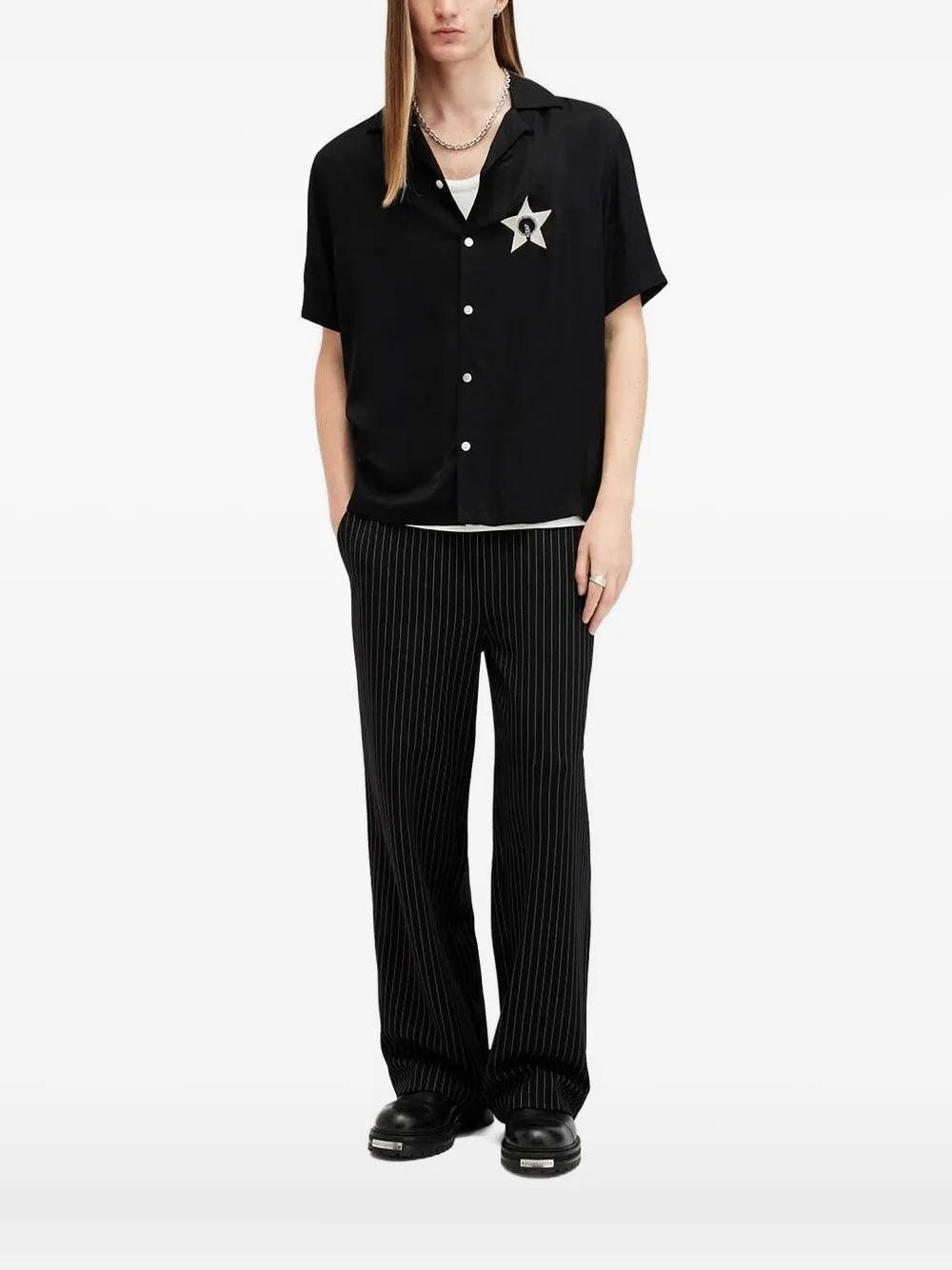 AllSaints Wish star-embroidered shirt | Black | Image 1