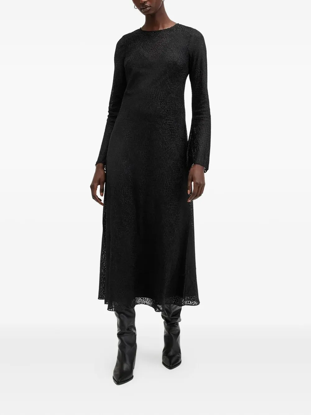 AllSaints Jada midi-jurk met textuur Zwart