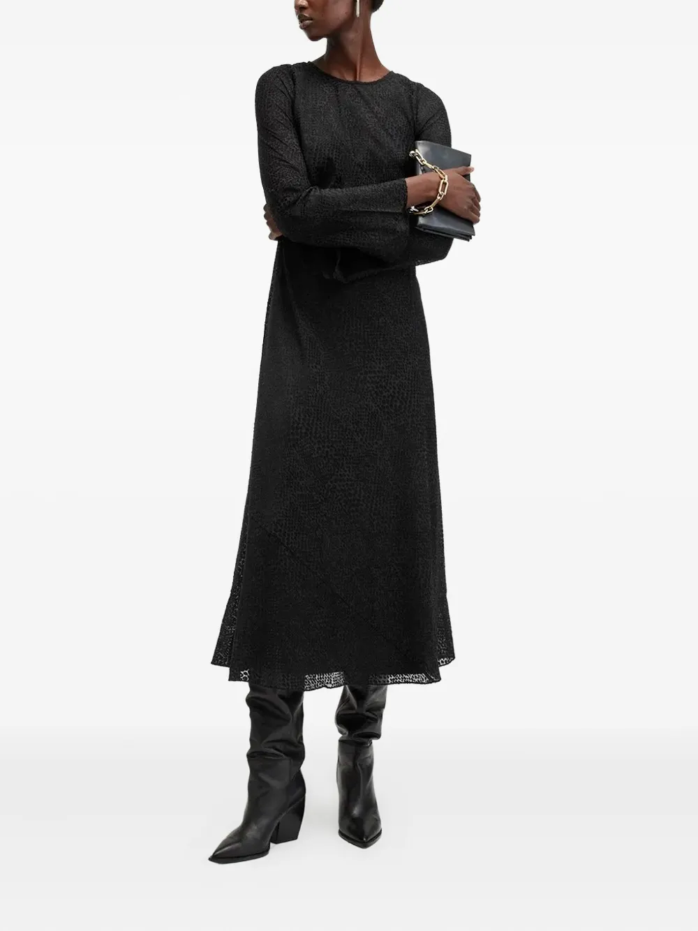 AllSaints Jada midi-jurk met textuur Zwart