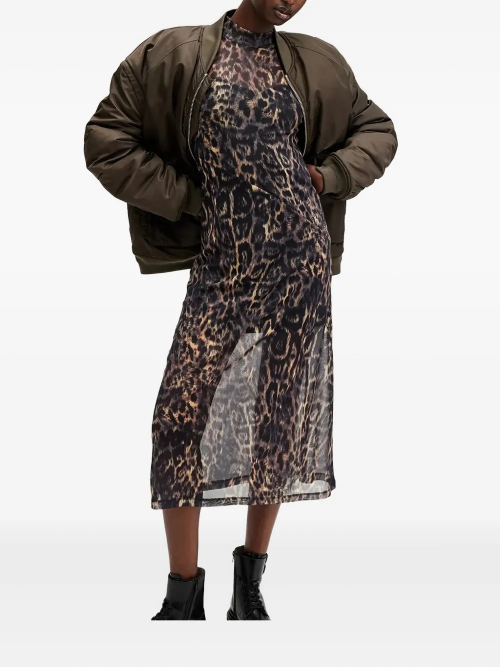 AllSaints Hanna leopard-print midi dress - Bruin