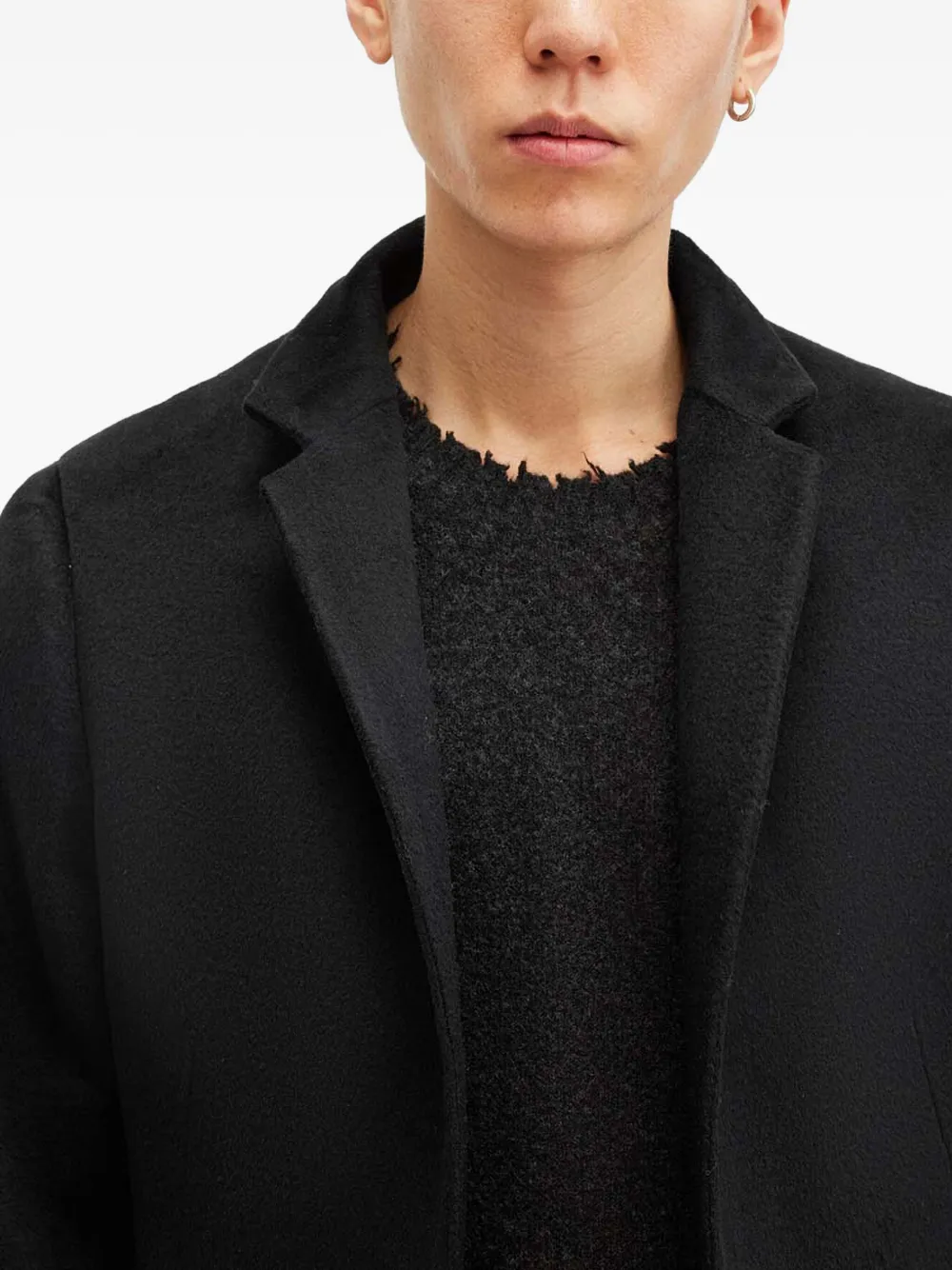 AllSaints Jas met enkele rij knopen en hoge hals Zwart