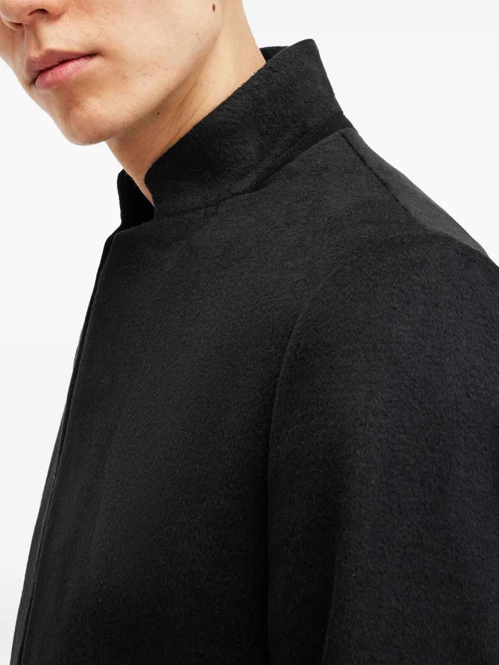 AllSaints Jas met enkele rij knopen en hoge hals Zwart