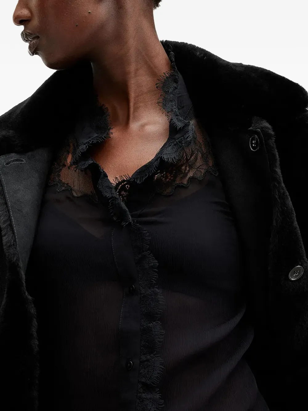 AllSaints Serra leren jas met knopen Zwart