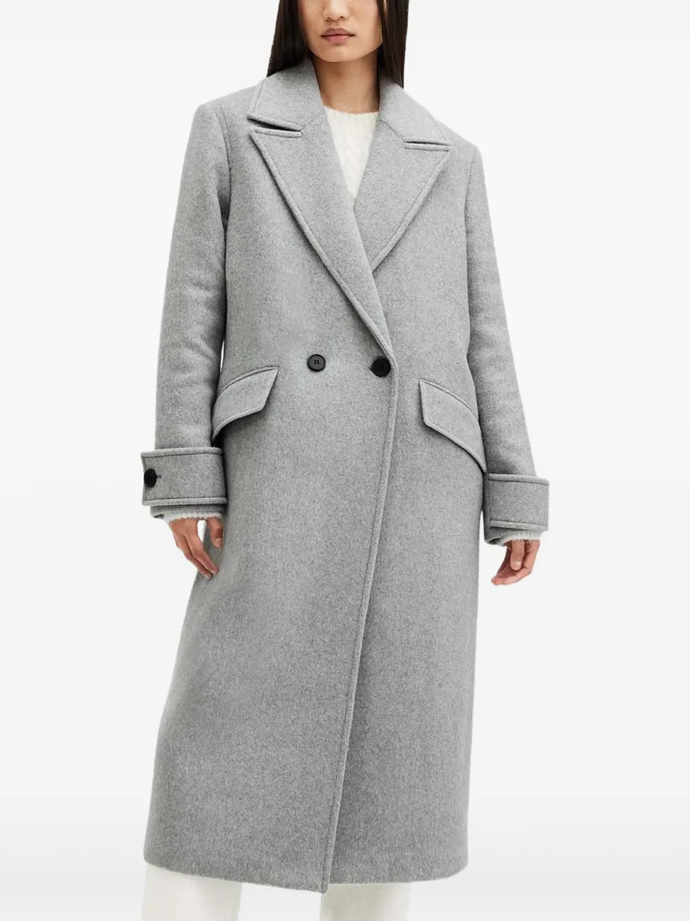 AllSaints ノッチドラペル ダブルコート - グレー AllSaints ノッチドラペル ダブルコート - グレー