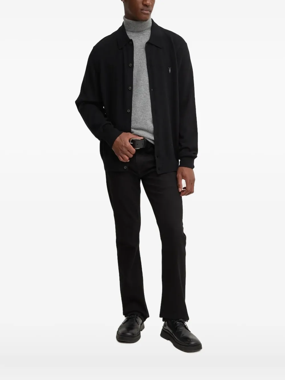 Allsaints Kilburn Embroidered Cardigan In Black
