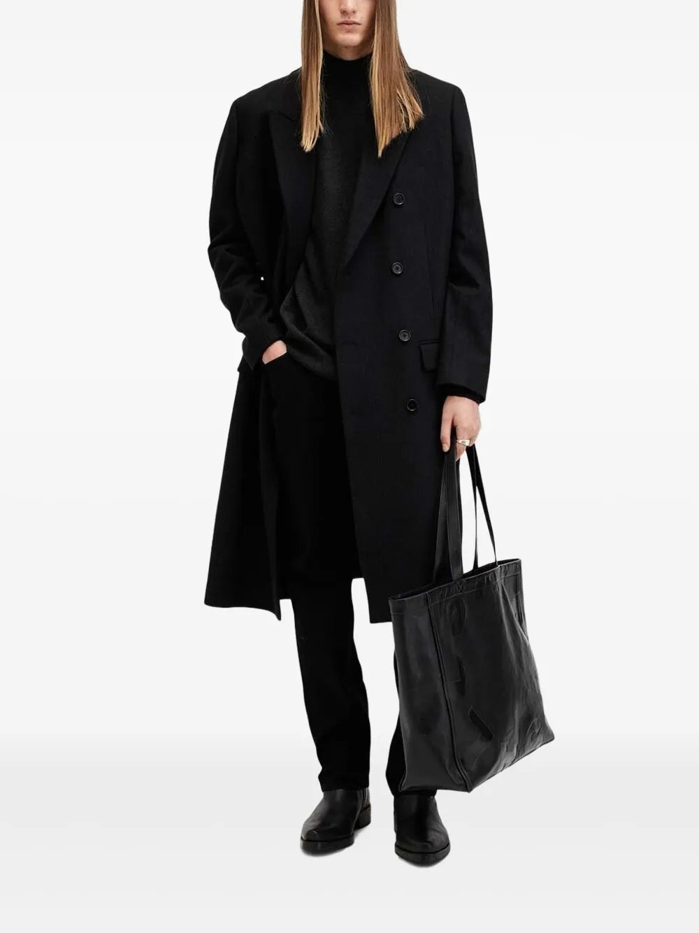 AllSaints Trui met hoge hals en logodetail Zwart