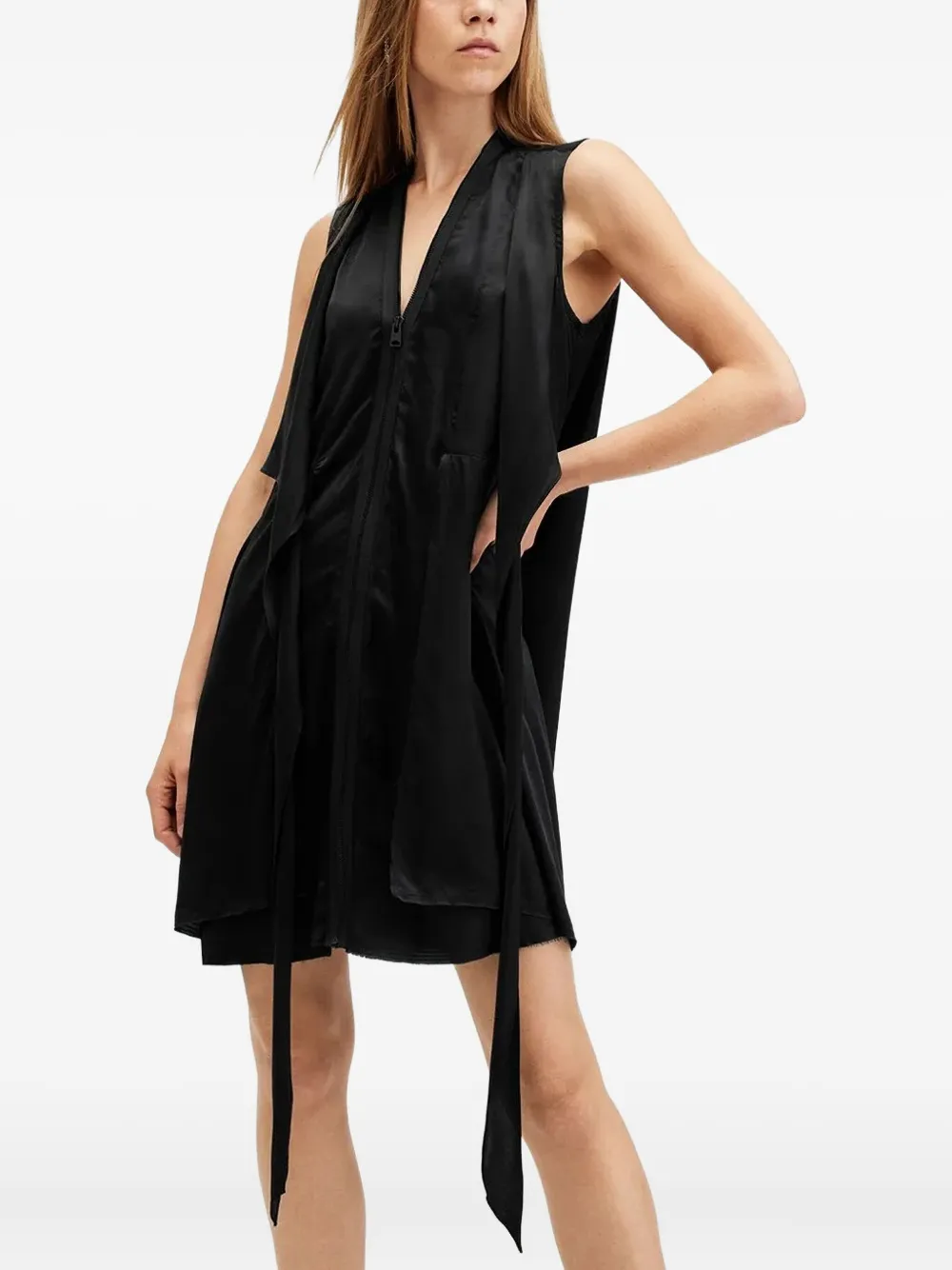 AllSaints Jayda mini-jurk met V-hals en rits Zwart
