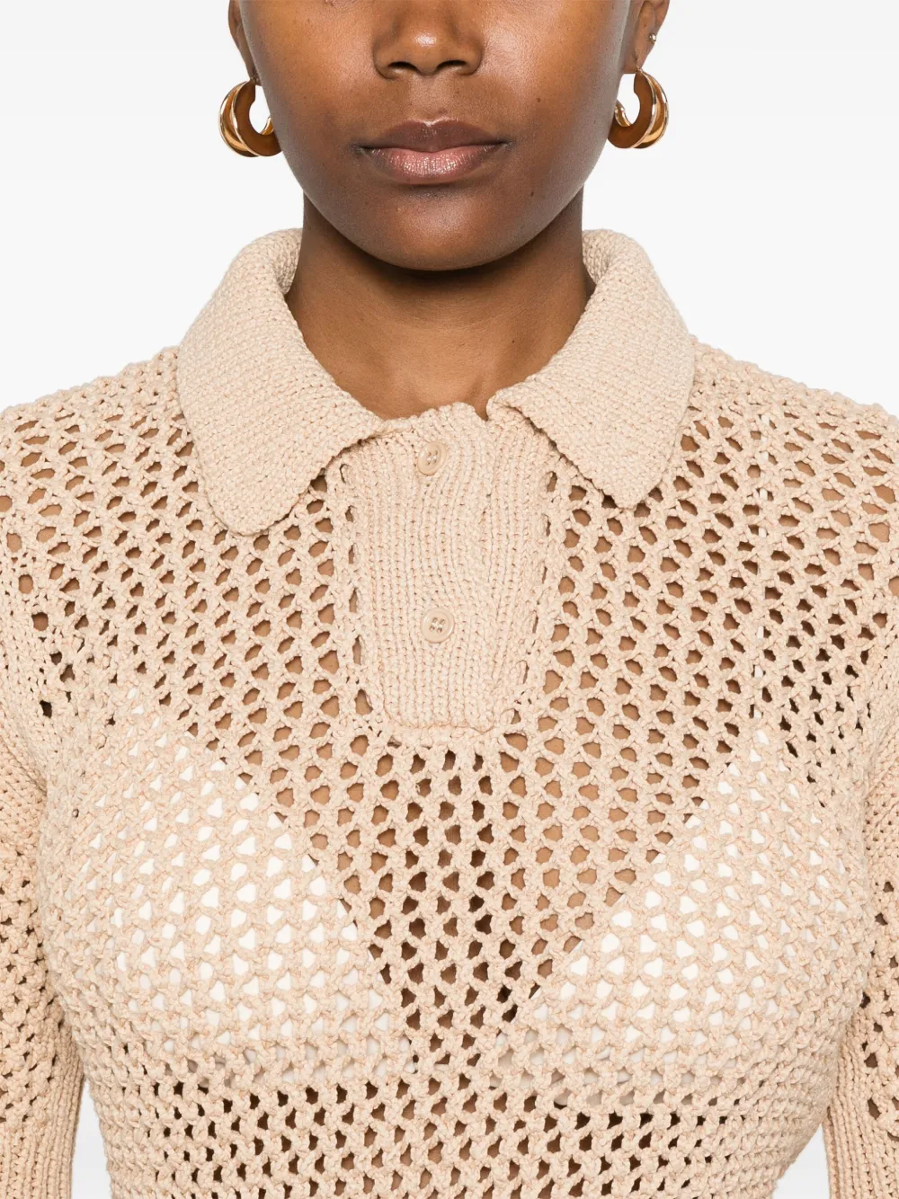 Fabiana Filippi Open-knit Polo Top In Neutrals
