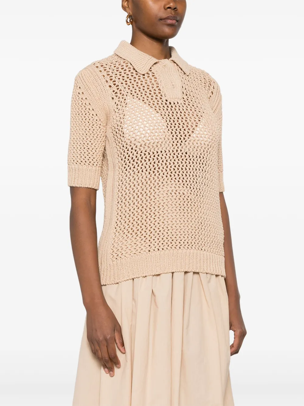 Fabiana Filippi Open-knit Polo Top In Neutrals